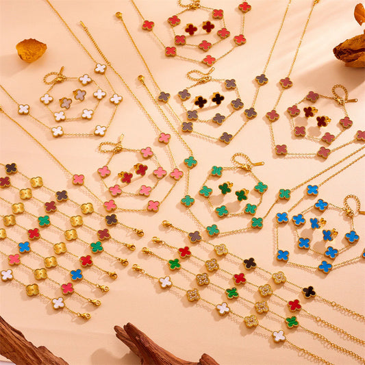 Kit Trevo Colar Pulseira e Brinco Rose