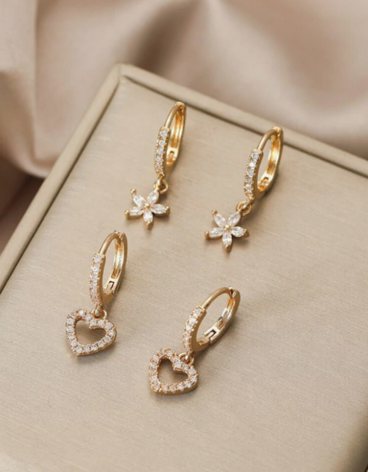 Conjunto com 4 Brincos Pingente Dourados - Zircônia