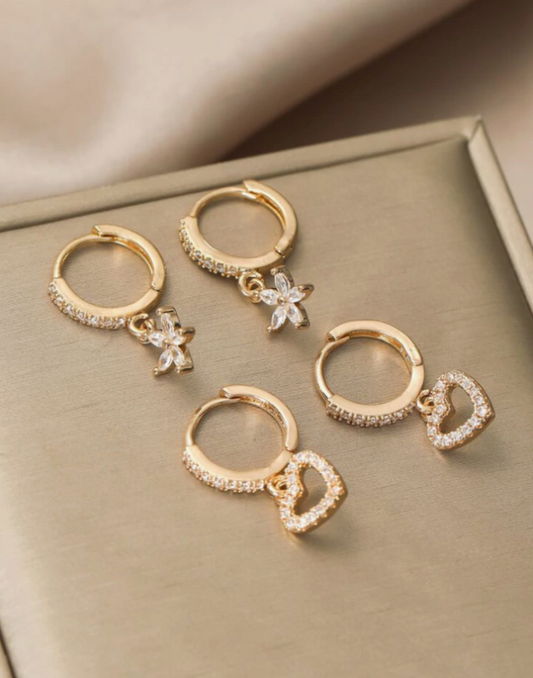 Conjunto com 4 Brincos Pingente Dourados - Zircônia