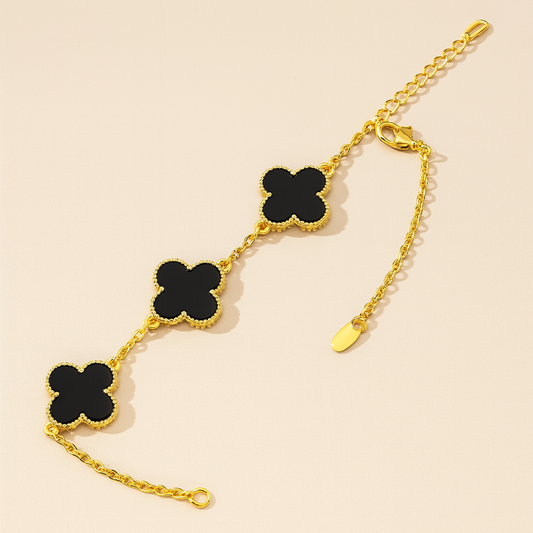 Pulseira Trevo Preto com Dourado