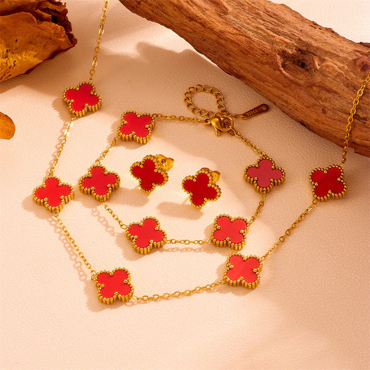 Kit Trevo Colar Pulseira e Brinco Rose