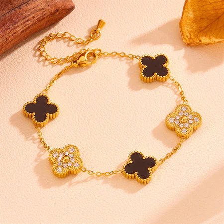 Pulseira Trevo Preta com Brilho